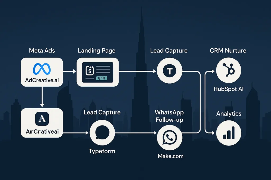 How to Build a High-ROAS Funnel with AI Tools in 2025: Skyrocketing Conversions Real estate funnel example in Dubai using AI tools at each funnel stage from ad to analytics, built for 2025