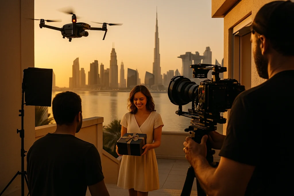 Cinematic Ads vs. Viral Content: What’s the Real Winner in 2025 Brand Storytelling? Drone shoot of luxury cinematic ad for Dubai gift brand