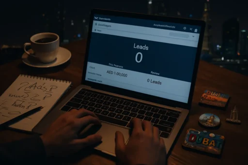 Person analyzing failed Facebook Ads campaign in Dubai at night